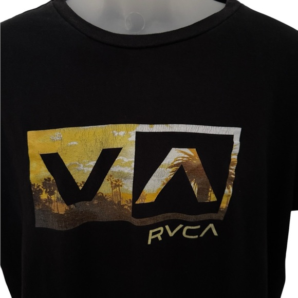 RVCA VA Sunset Palm Trees Black Tee Shirt Men L Large Regular Fit - Picture 2 of 5
